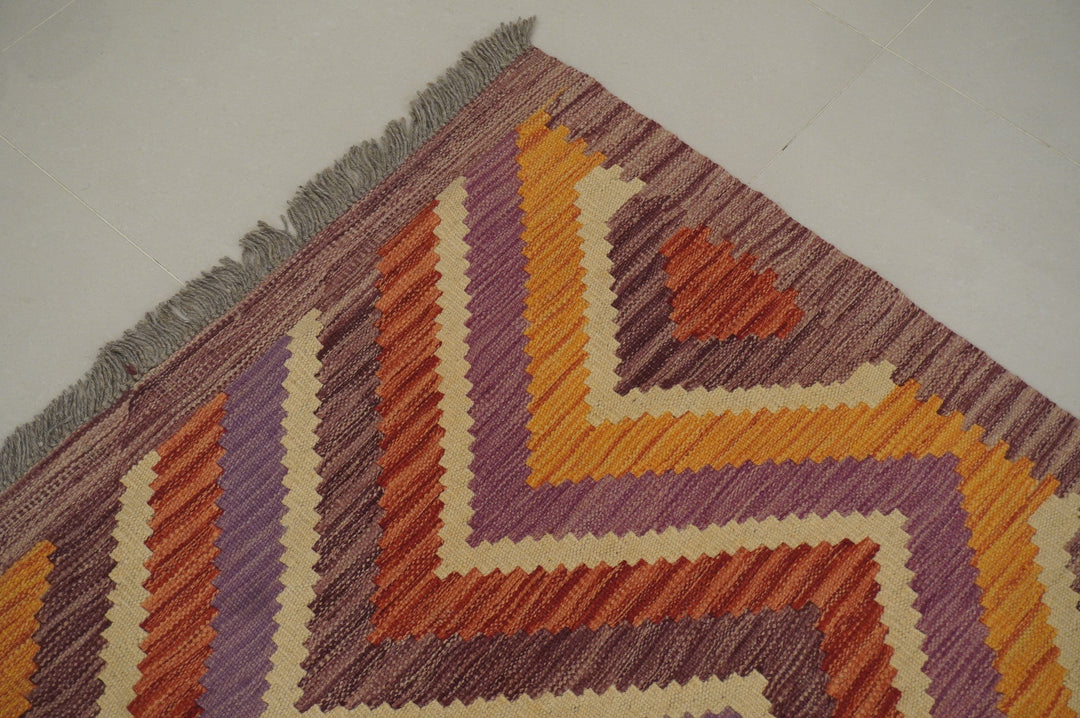 9x12 Abstract Purple Red Orange Afghan Hand Woven Modern kilim Rug - Yildiz Rugs