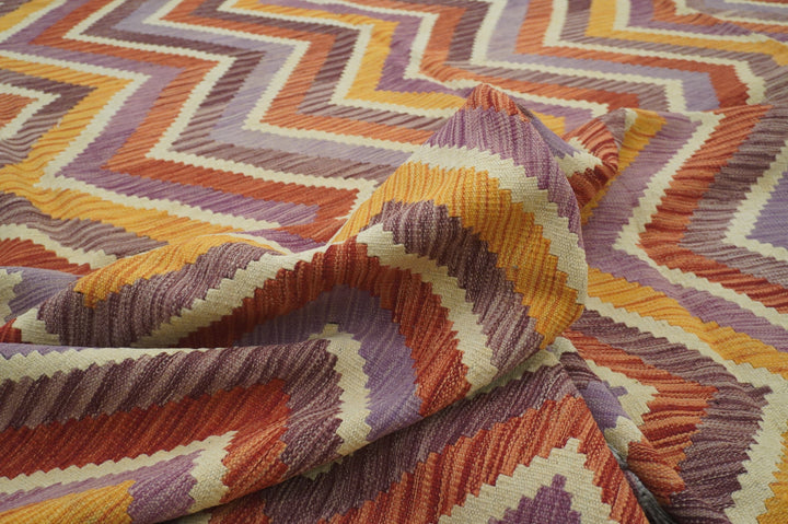 9x12 Abstract Purple Red Orange Afghan Hand Woven Modern kilim Rug - Yildiz Rugs