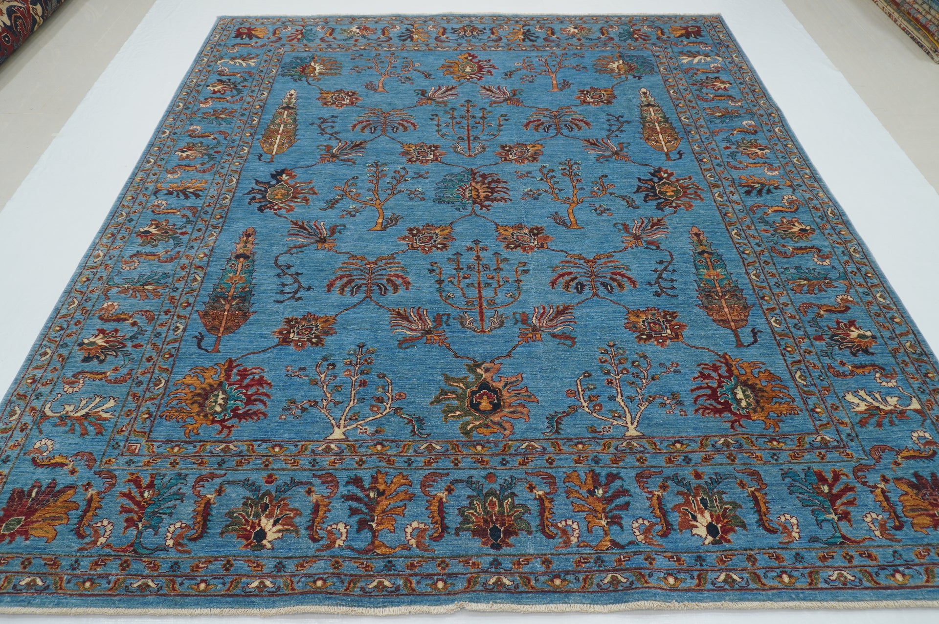 DISCOUNTED 8'1x9'4 ft Tribal Gabbeh Soft Blue Afghan Hand knotted Tree Rug - Yildiz Rugs