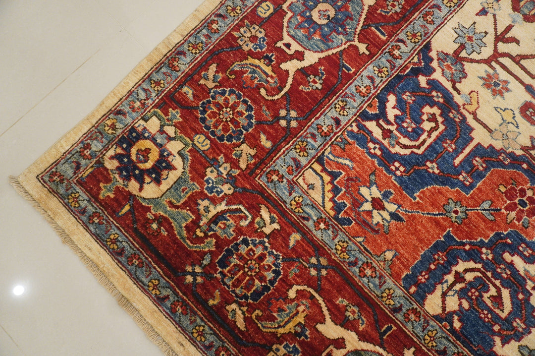 10x14 Serapi Navy Blue Red Hand knotted Wool Oriental Rug - Yildiz Rugs