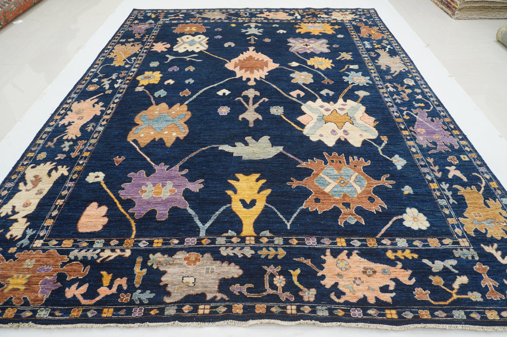 9x12 Turkish Navy Blue Hand knotted Plush Wool Oushak Area Rug - Yildiz Rugs