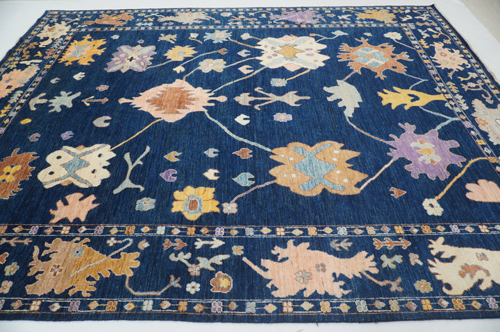 9x12 Turkish Navy Blue Hand knotted Plush Wool Oushak Area Rug - Yildiz Rugs