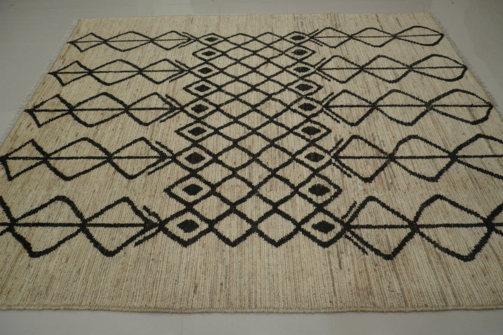 8x10 Berber Beige Moroccan Thick Wooly Abstract Beni Ourain Area Rug
