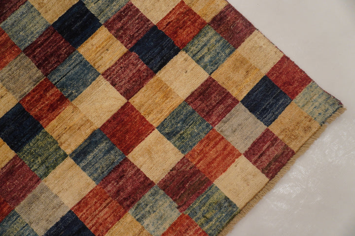 7x10 Checkered Gabbeh Multicolor Afghan Hand knotted Rug - Yildiz Rugs