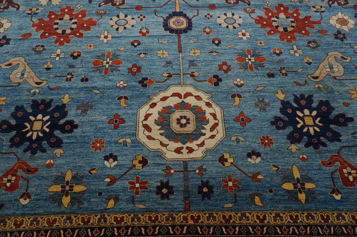 13'4 x 22'5 ft Palace Size Heriz Blue Afghan Hand knotted Rug - Yildiz Rugs