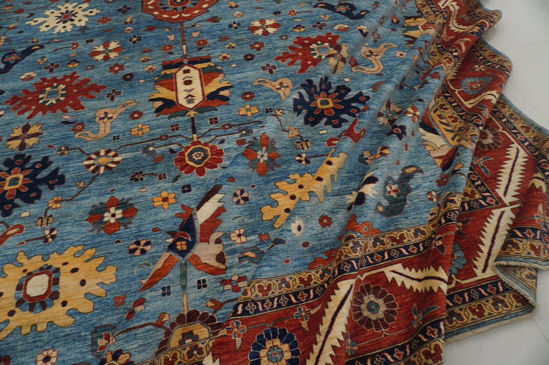 13'4 x 22'5 ft Palace Size Heriz Blue Afghan Hand knotted Rug - Yildiz Rugs