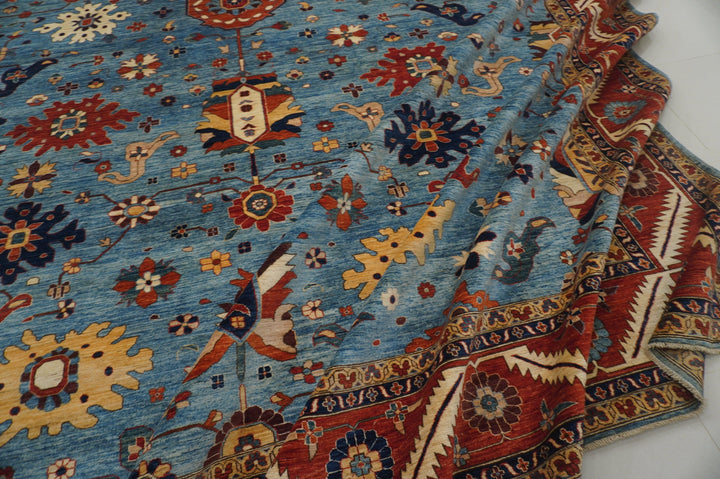 13'4 x 22'5 ft Palace Size Heriz Blue Afghan Hand knotted Rug - Yildiz Rugs