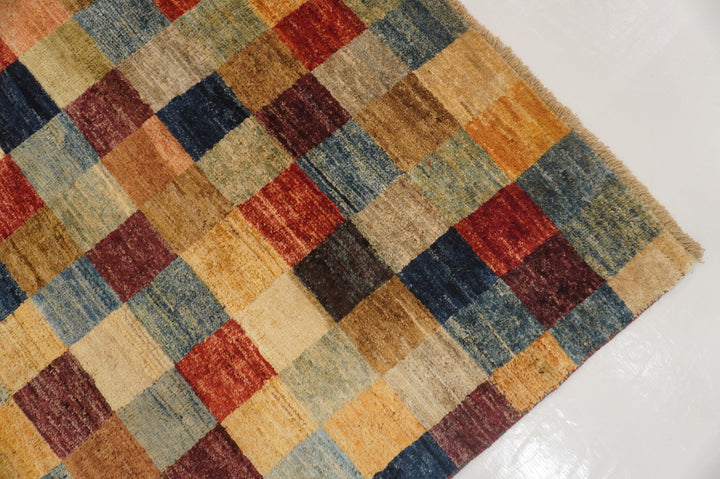 6x10 Checkered Gabbeh Multicolor Afghan Hand knotted Rug - Yildiz Rugs