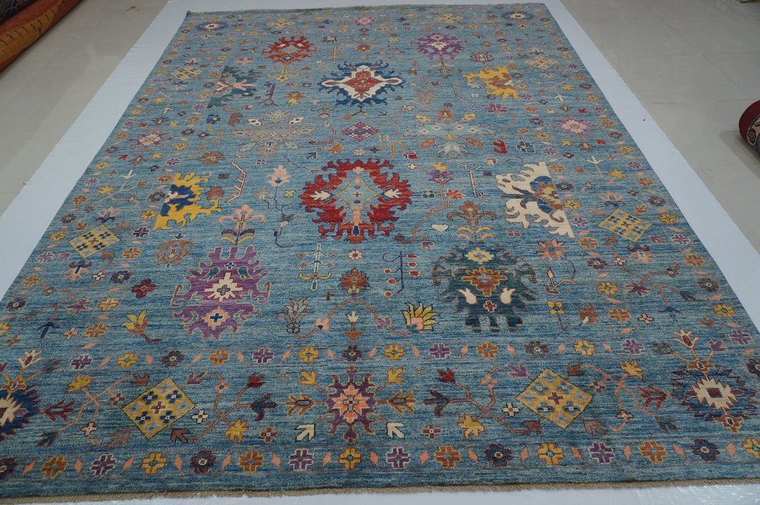 9x12 Soft Blue Oushak Hand Knotted Turkish Rug - Yildiz Rugs