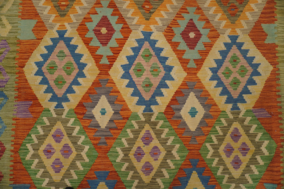 8x10 Afghan Orange Green Blue Handwoven Wool Kilim Area Rug