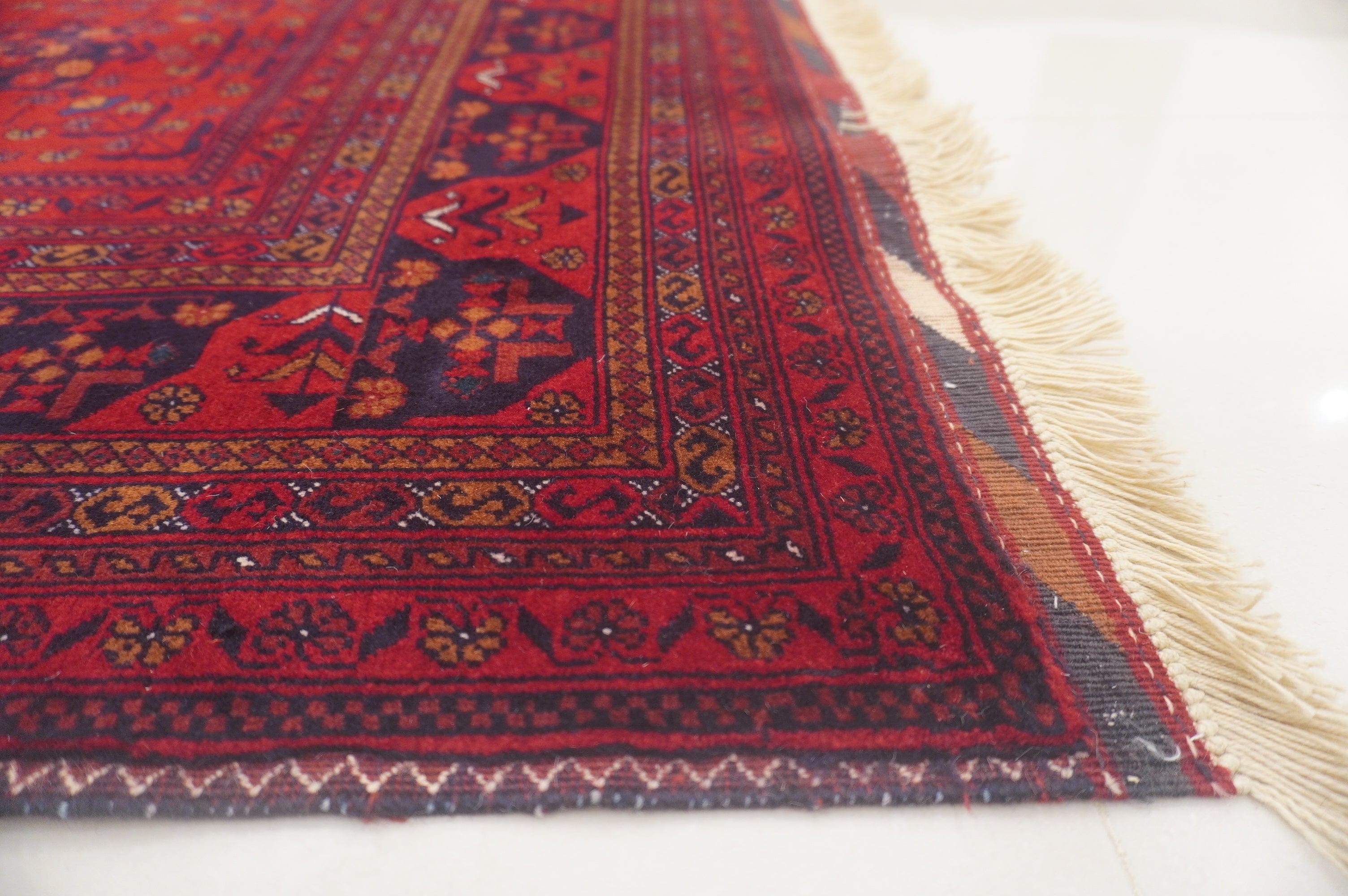 Red 7x10 Belgic Afghan High quality Hand Knotted Geometric rug - Yildiz Rugs