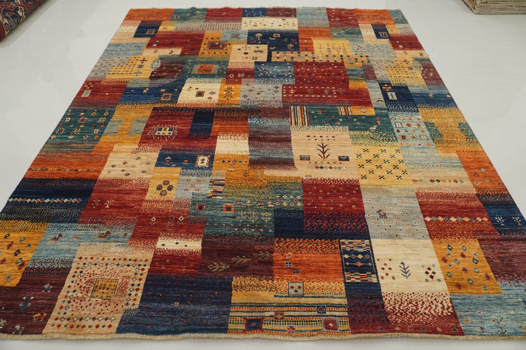 8x10 Nomadic Gabbeh Multicolor Persian Village Field Hand knotted Rug
