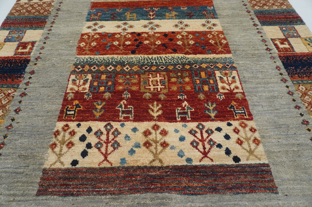 3x5 Tribal Gabbeh Beige Kashkuli Afghan Hand Knotted Wool Rug - Yildiz Rugs