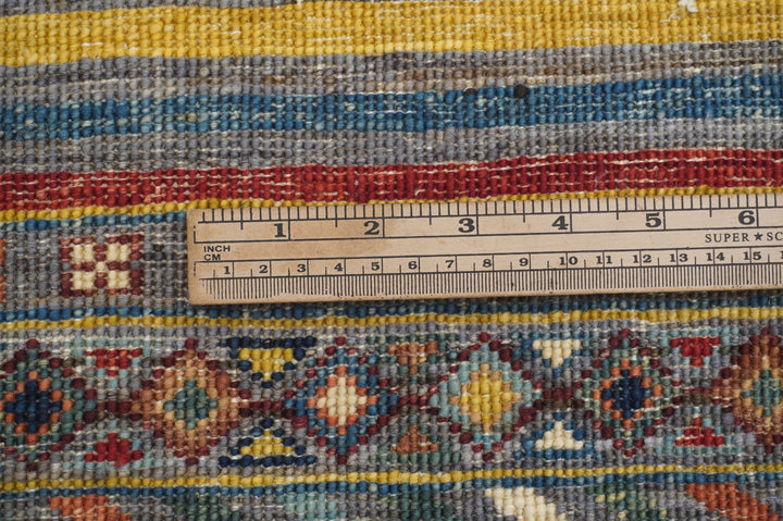 3x5 Tribal Blueish Gray Afghan Hand knotted Wool Striped Rug - Yildiz Rugs