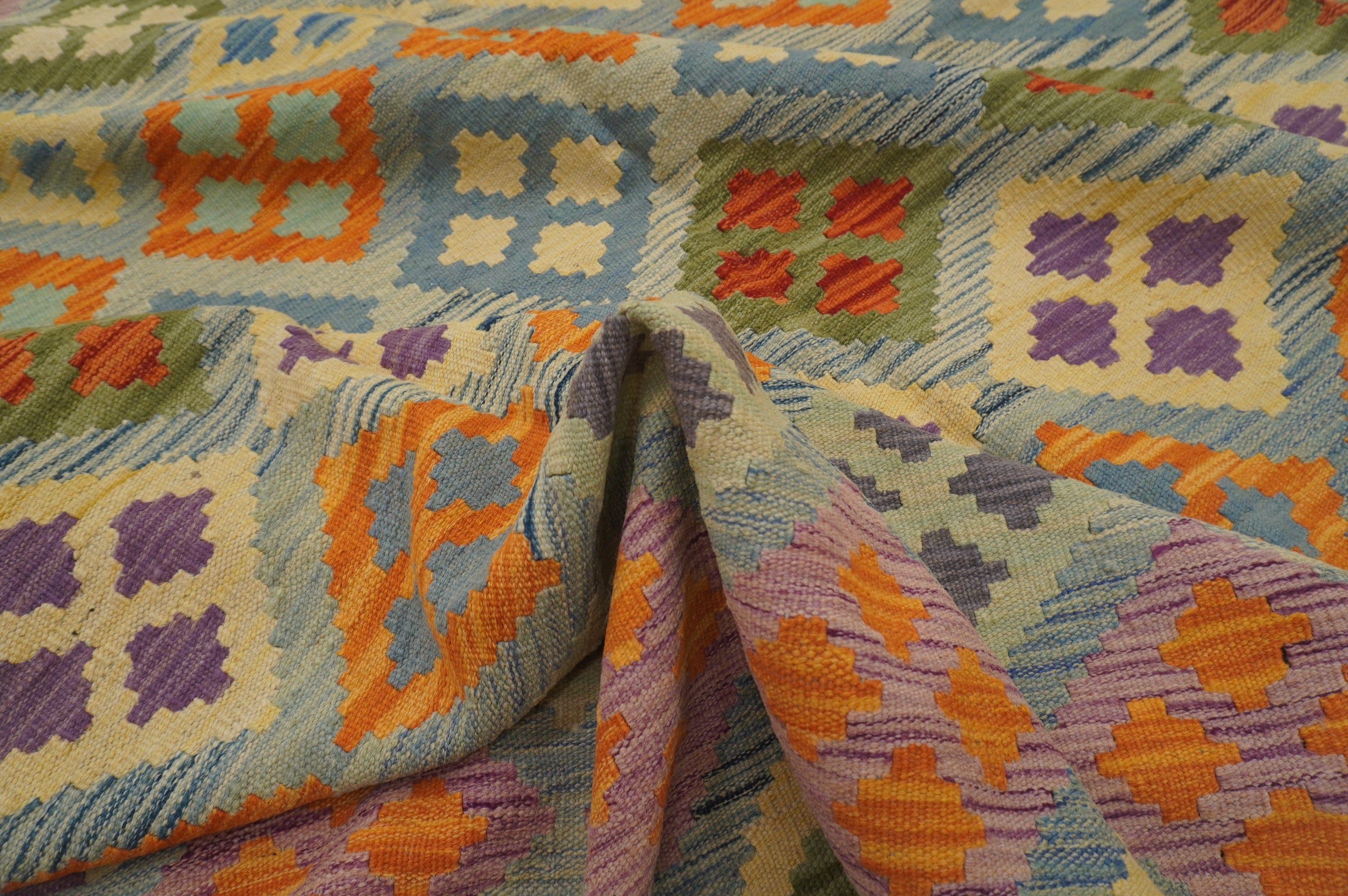 8'3x11'7 Afghan Kilim Blue Handmade Rug - Yildiz Rugs