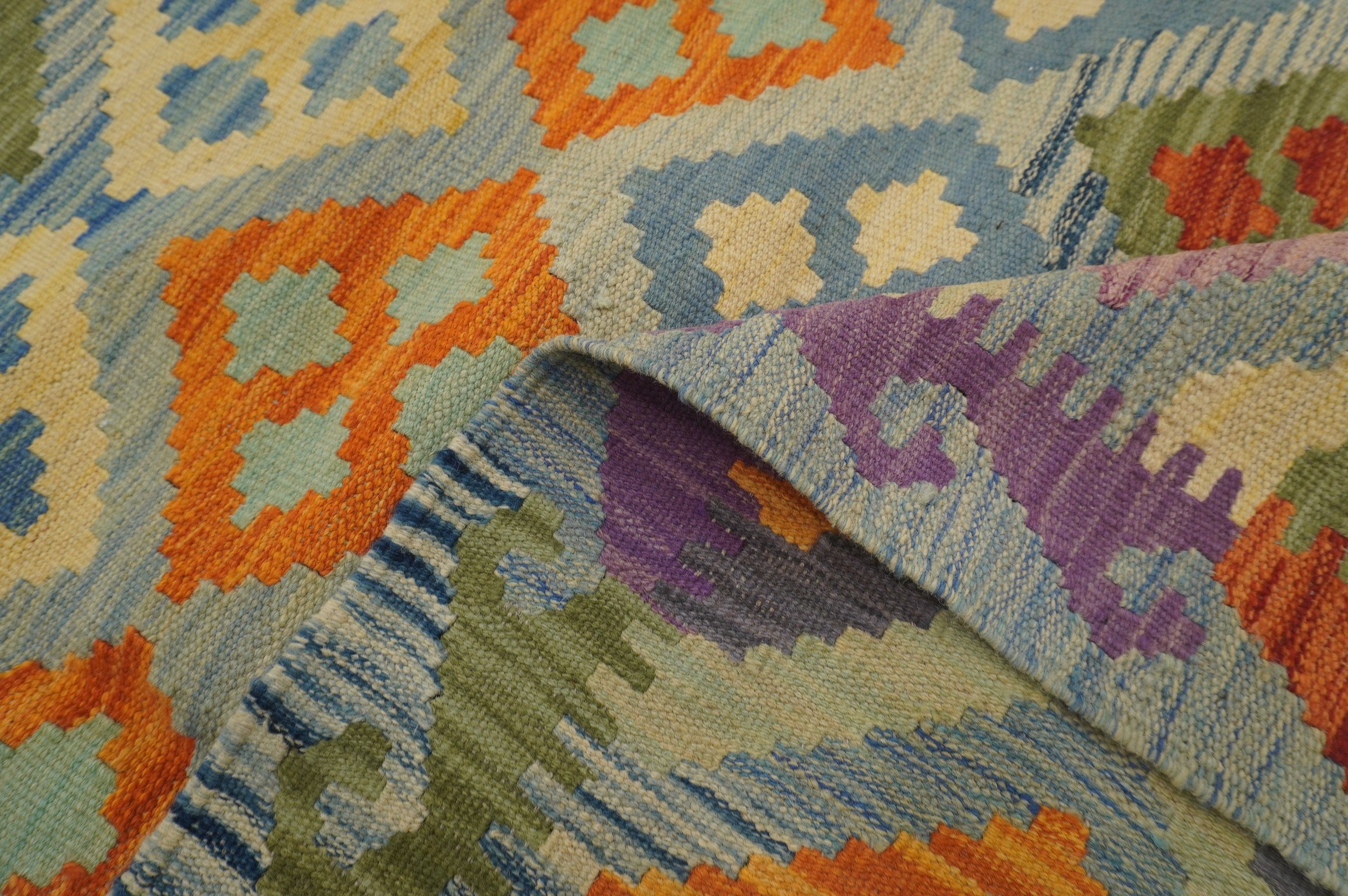 8'3x11'7 Afghan Kilim Blue Handmade Rug - Yildiz Rugs