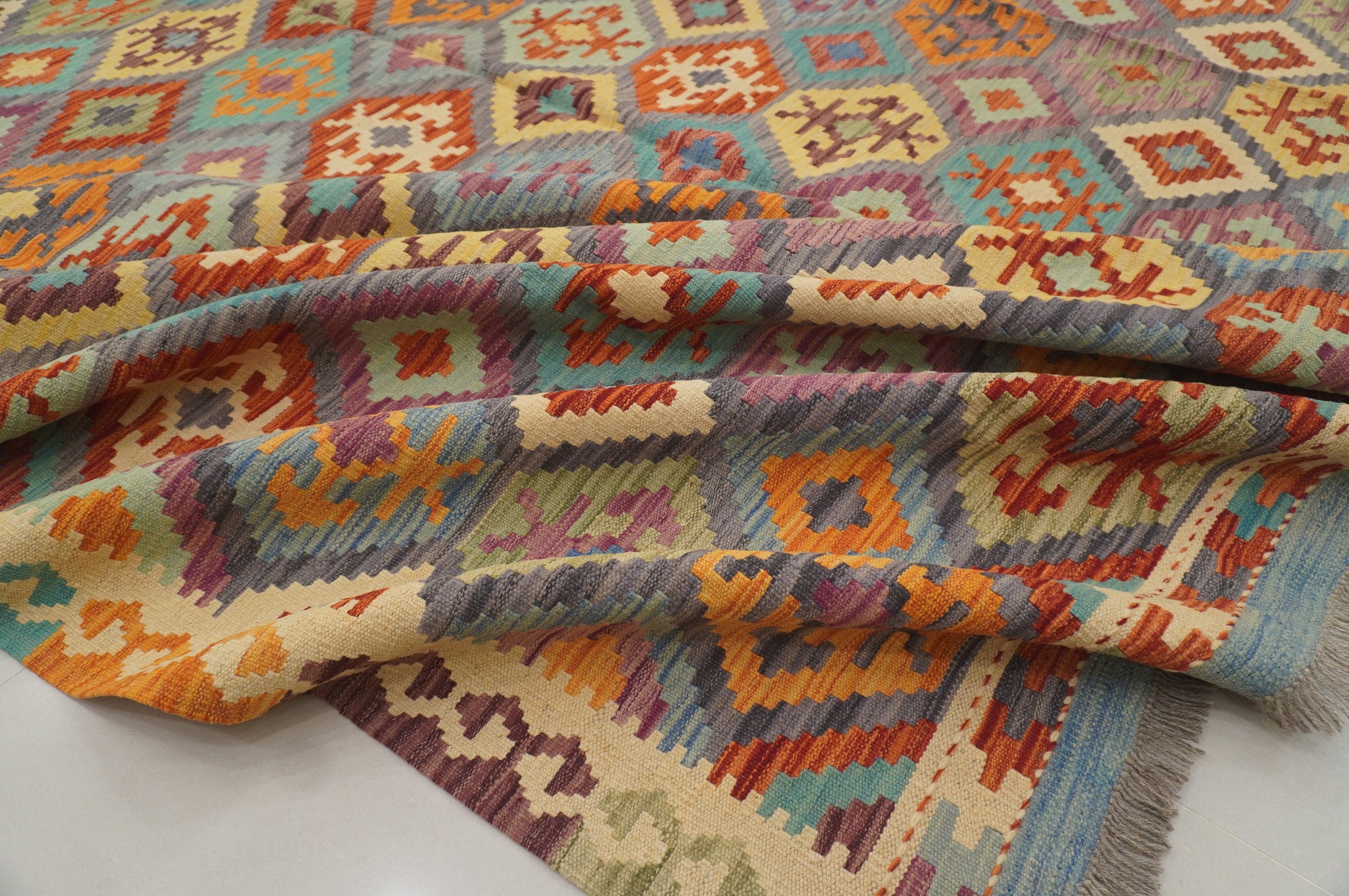 8'2 x 11'1 ft Afghan Kilim Gray Handmade Rug - Yildiz Rugs