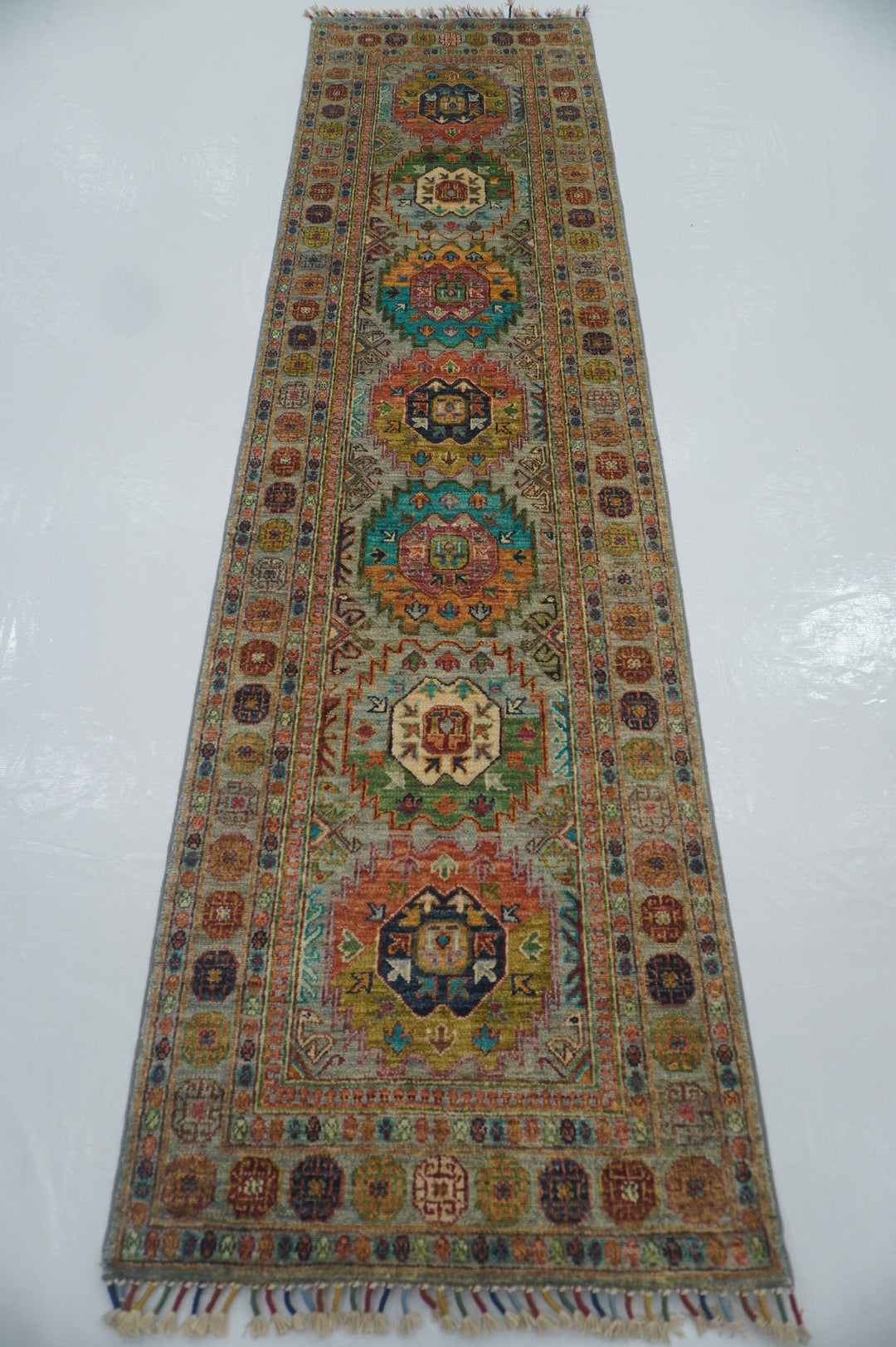 2'7 x 9'6 ft Baluch Gray Oriental Afghan Hand knotted Runner Rug - Yildiz Rugs