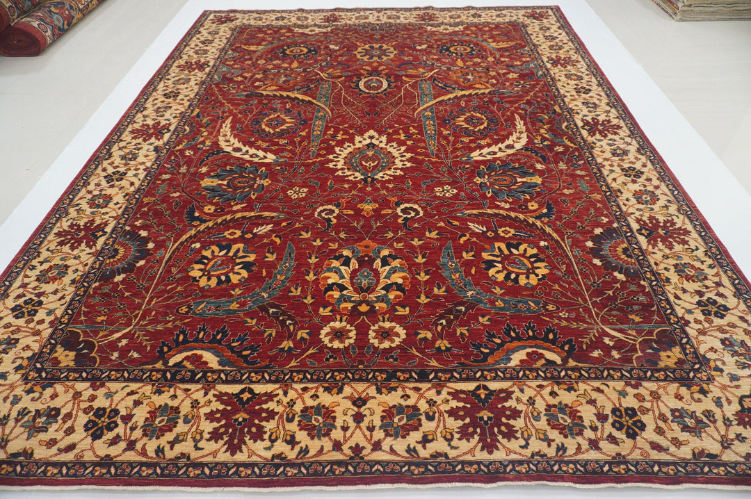 9x12 Red Sickle Leaf Persian Style Hand knotted Rug - Yildiz Rugs