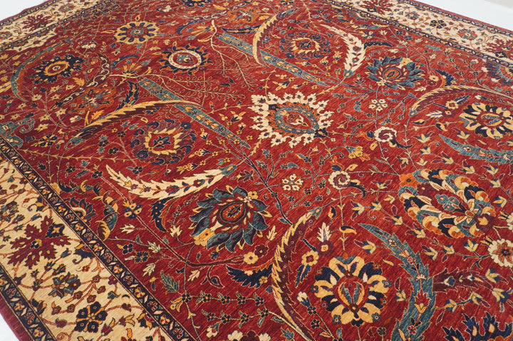 9x12 Red Sickle Leaf Persian Style Hand knotted Rug