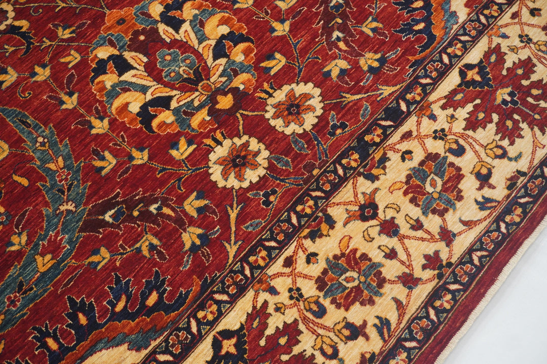 9x12 Red Sickle Leaf Persian Style Hand knotted Rug