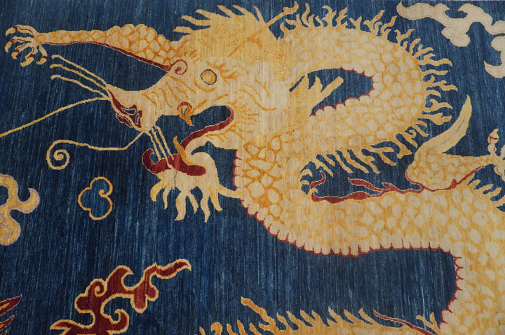 8x10 Dragon Phoenix Navy Blue Chinese Style Hand knotted Wool Area Rug