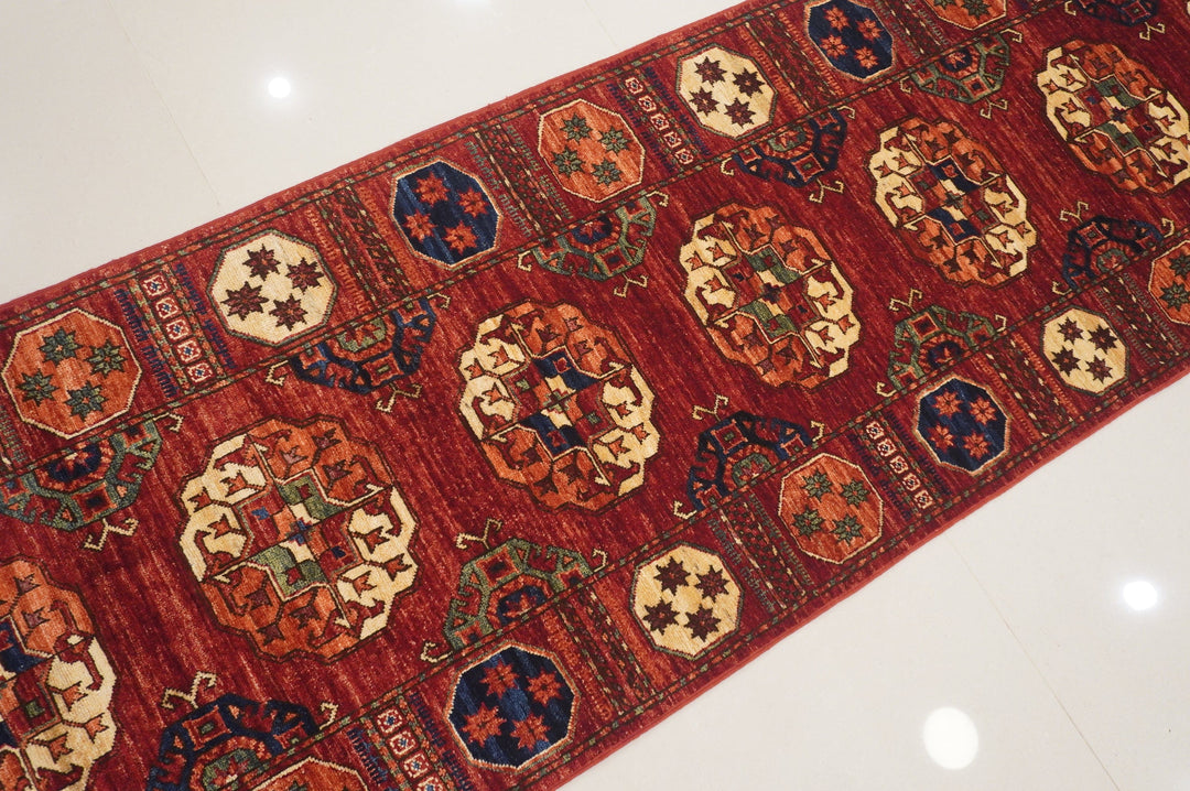 16 Ft Turkmen Red Tekke hand knotted Natural Dyes Wool Runner Rug - Yildiz Rugs