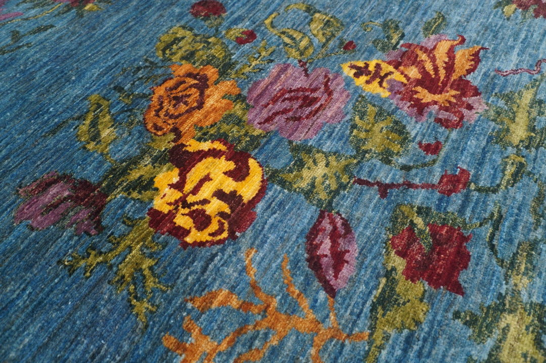 4x6 Floral Rose Blue purple Karabagh Afghan Hand Knotted Rug - Yildiz Rugs