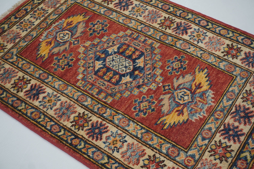 2x3 Red Kazak Afghan Hand knotted small accent rug - Yildiz Rugs