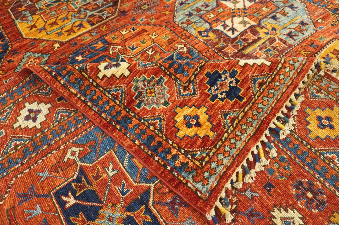 6'0 x 8'7 ft Red Ersari Turkmen Afghan hand knotted Tribal Nomadic Rug - Yildiz Rugs