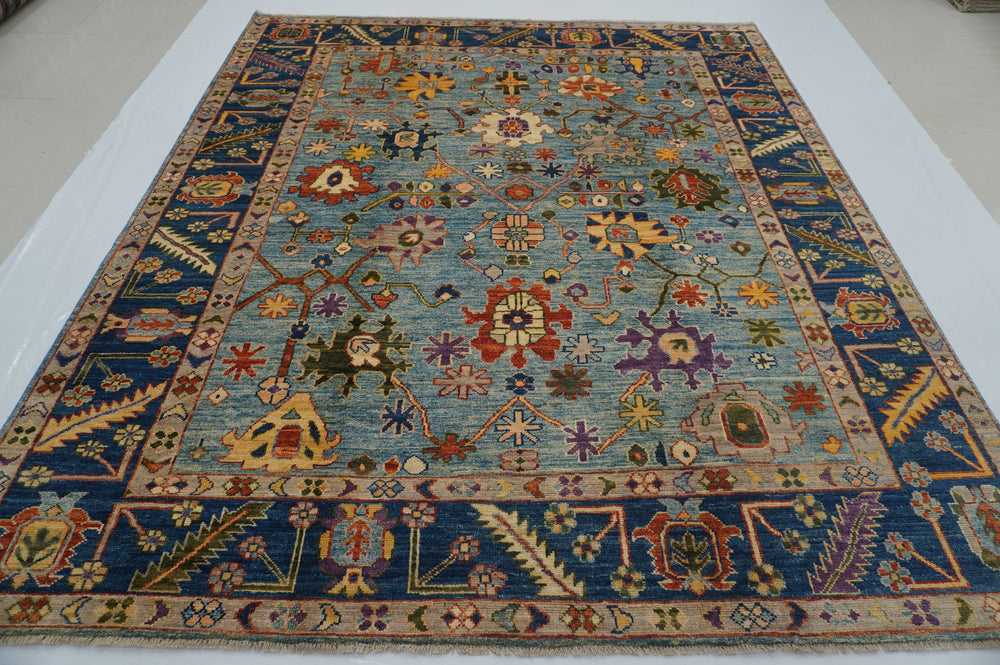 8x10 Turkish Oushak Blue Hand knotted rug - Yildiz Rugs