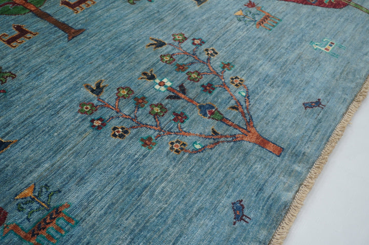 6x8 Gabbeh Pastel Blue Tree of Life Afghan Hand knotted Rug - Yildiz Rugs