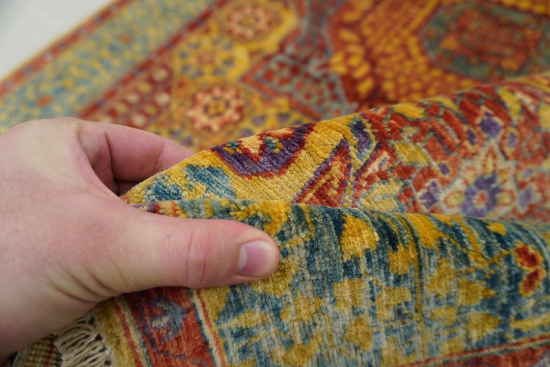 4x6 Turkish Mamluk Gold Hand Knotted Wool Area Rug - Yildiz Rugs