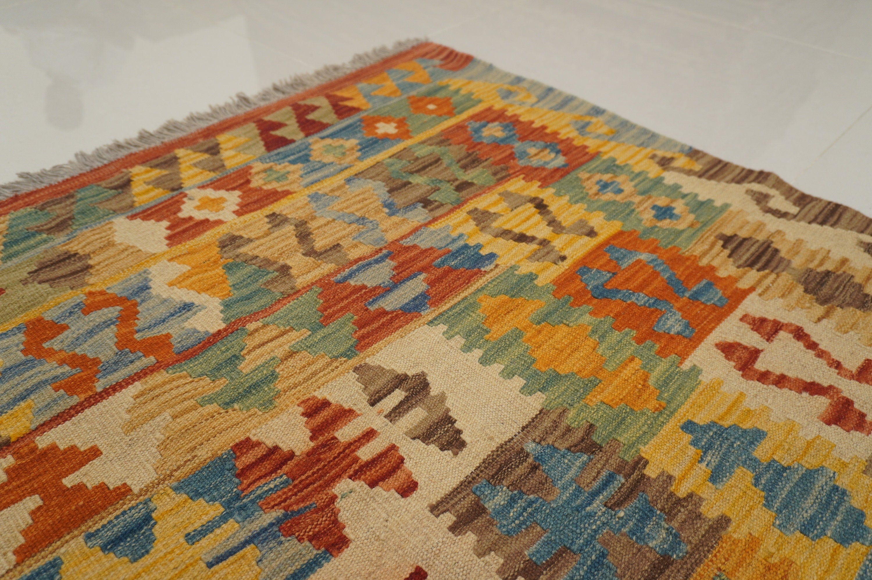 9x12. Afghan Beige Handmade Large Kilim Area Rug - Yildiz Rugs