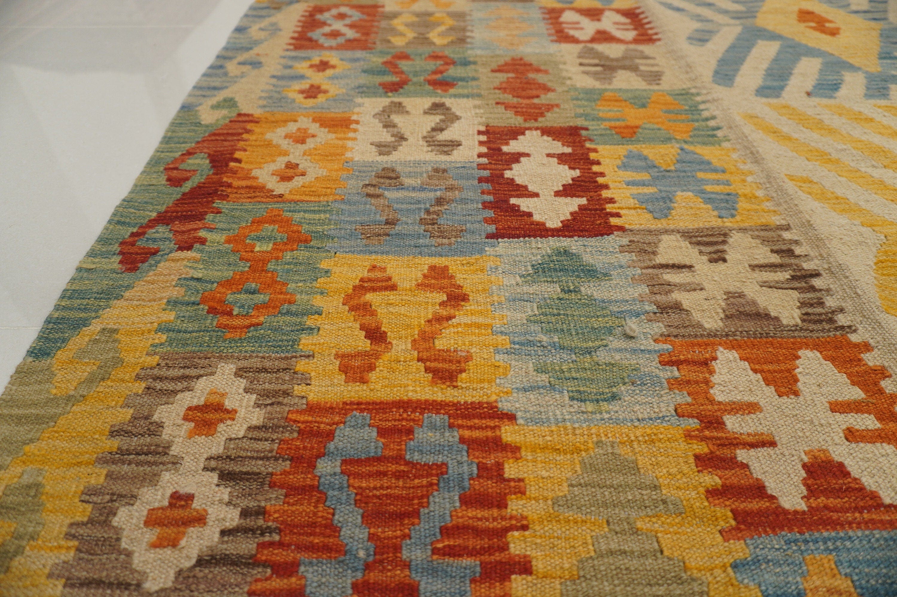 9x12. Afghan Beige Handmade Large Kilim Area Rug - Yildiz Rugs