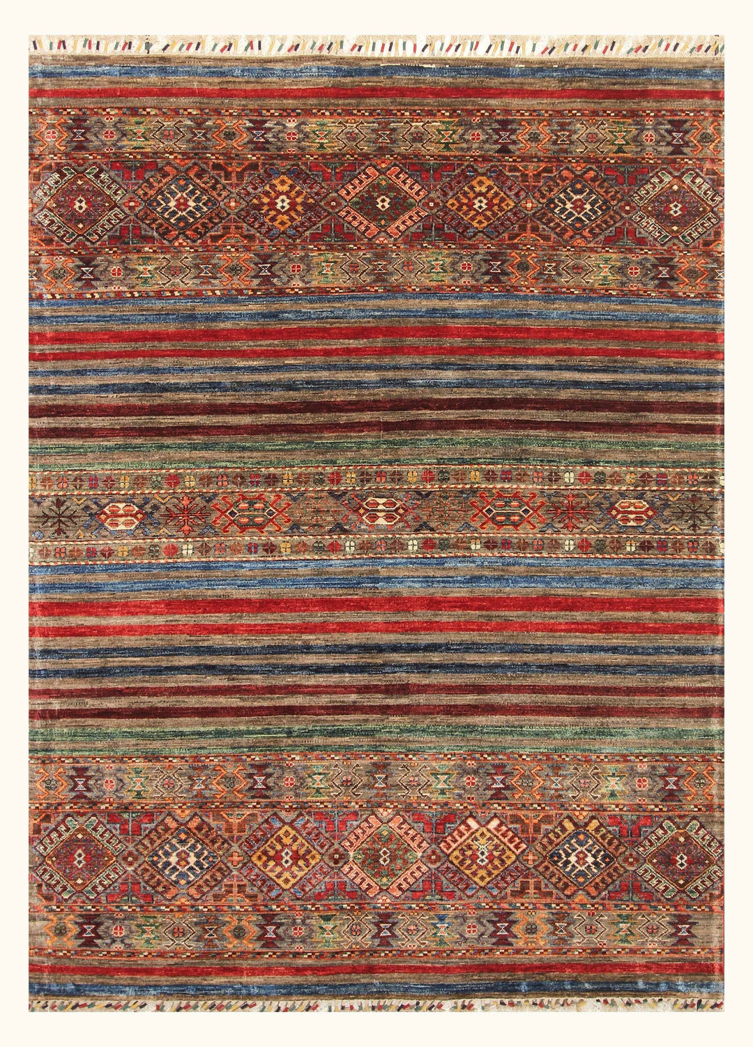 5x7 Tribal Multicolor Afghan Hand Knotted wool Rug - Yildiz Rugs