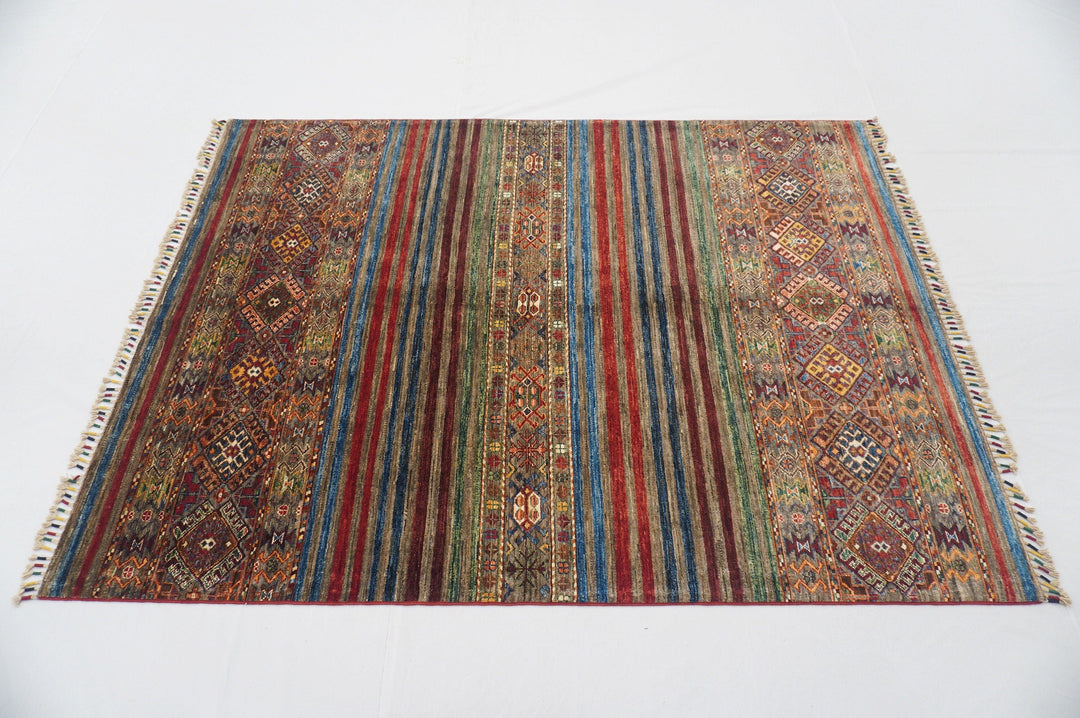 5x7 Tribal Multicolor Afghan Hand Knotted wool Rug - Yildiz Rugs