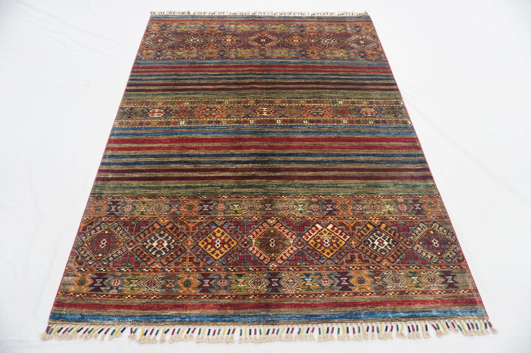 5x7 Tribal Multicolor Afghan Hand Knotted wool Rug - Yildiz Rugs