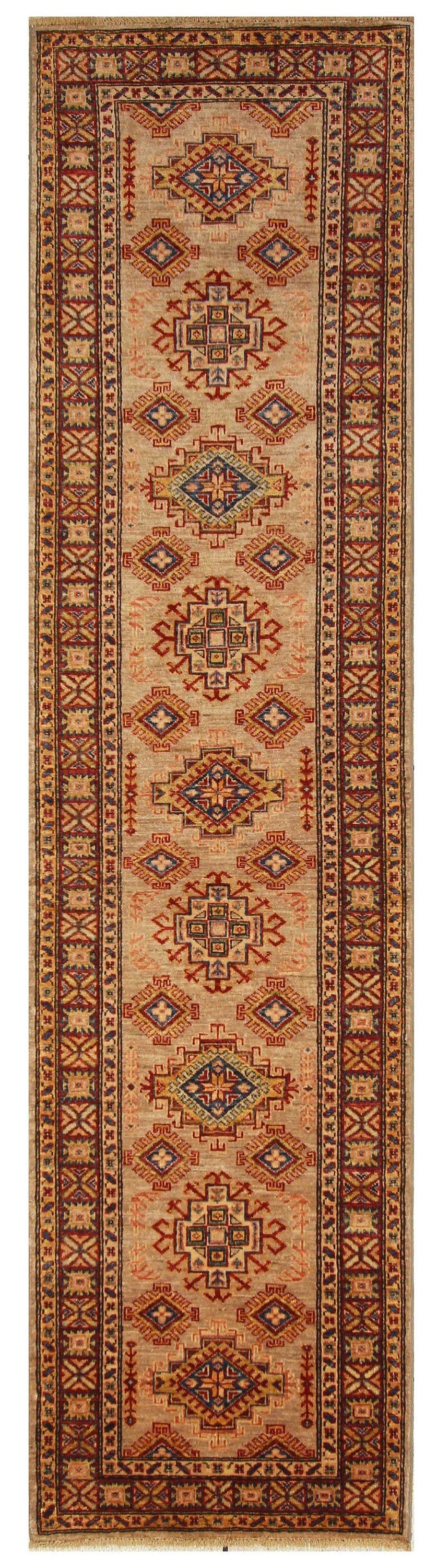 10 Ft Turkish Runner Rug - Brown Kazak Caucasian Hand knotted Wool Rug - Yildiz Rugs