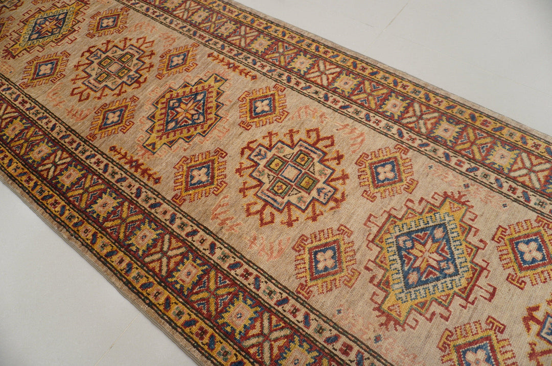 10 Ft Turkish Runner Rug - Brown Kazak Caucasian Hand knotted Wool Rug - Yildiz Rugs