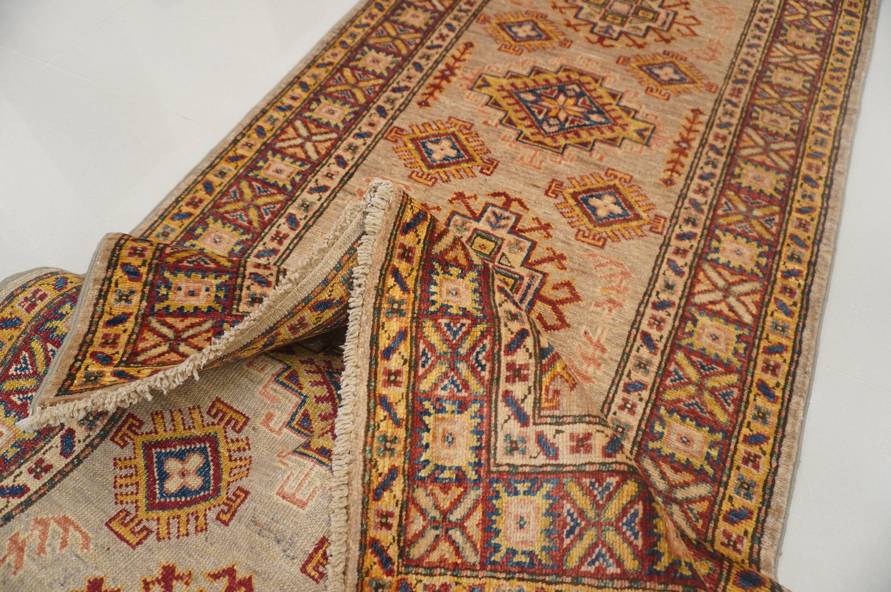 10 Ft Turkish Runner Rug - Brown Kazak Caucasian Hand knotted Wool Rug - Yildiz Rugs