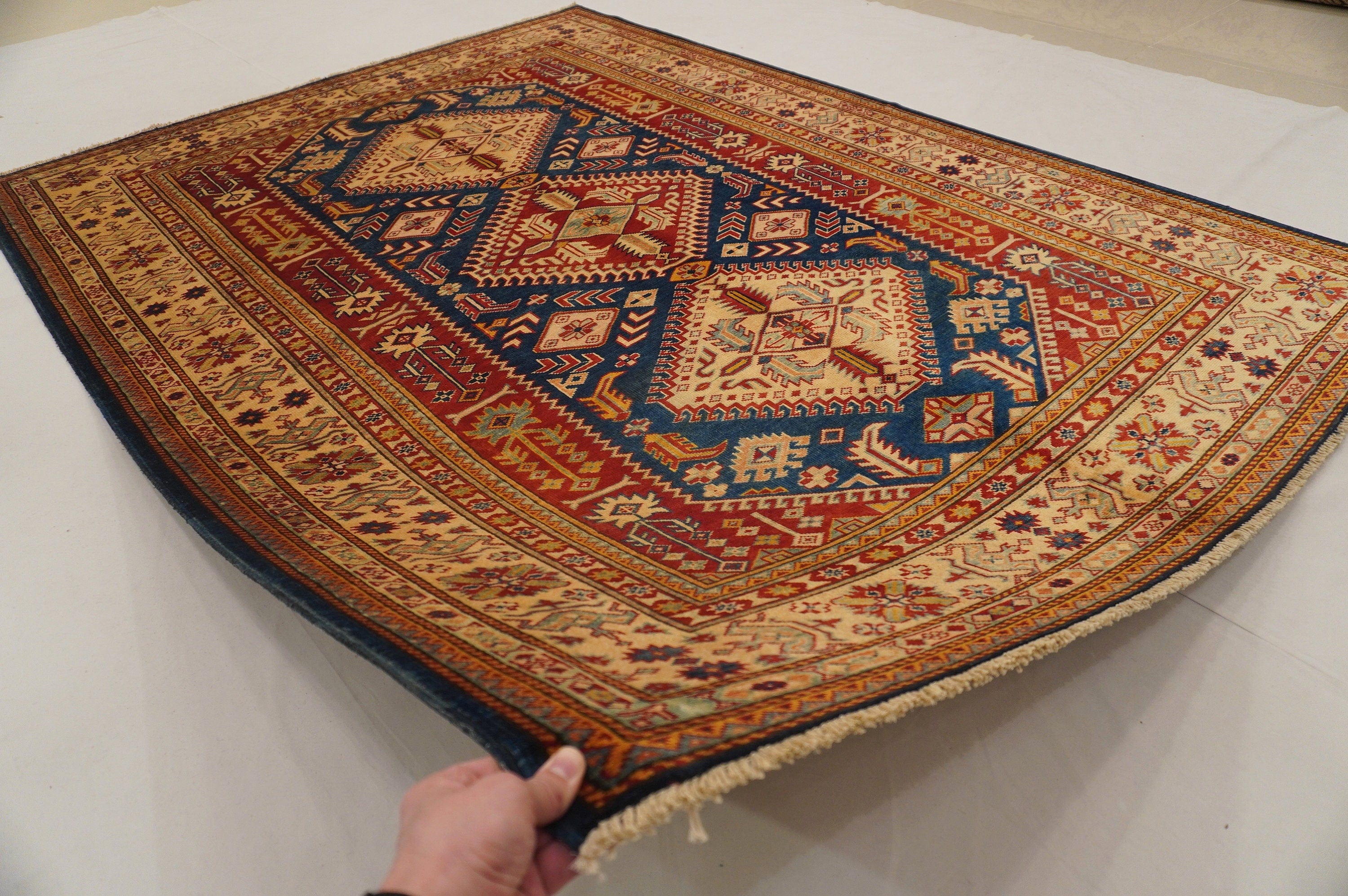 Blue 5x7 Vintage Shirvan Afghan Hand knotted Wool Area Rug - Yildiz Rugs