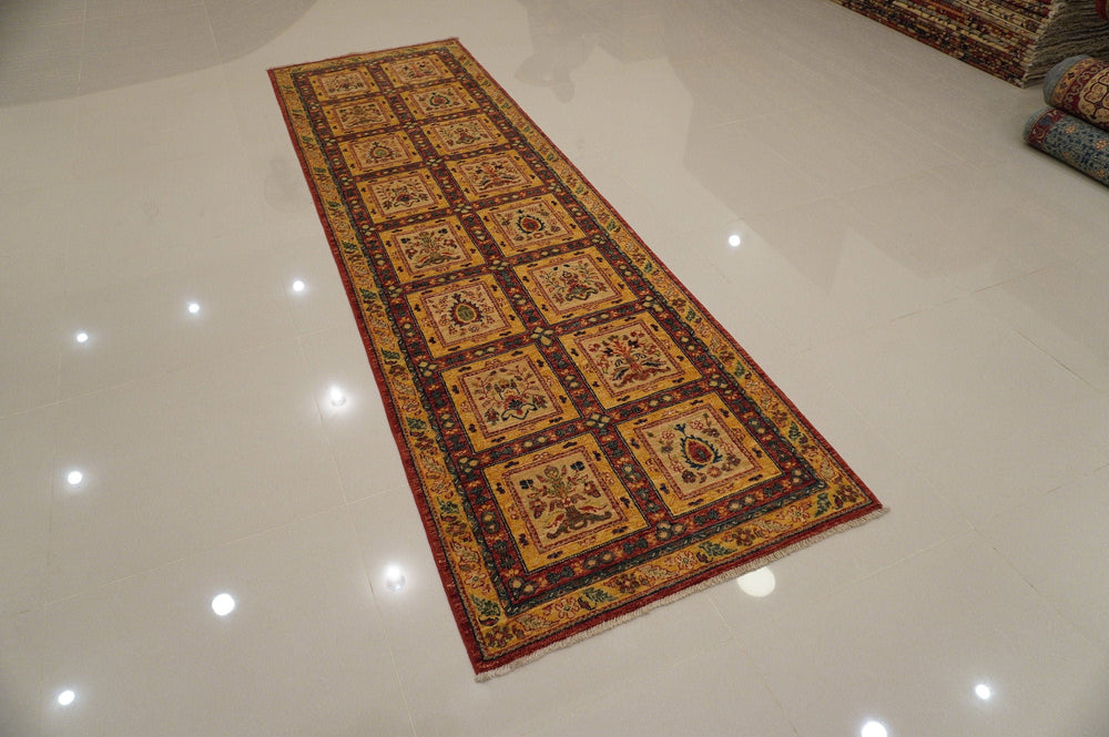 Beige 10 ft Bakhtiar Afghan Hand knotted wool Runner rug - Yildiz Rugs