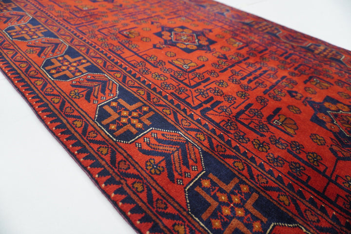 Red 10 Ft Belgic Vintage Afghan Tribal Oriental Wool runner - Yildiz Rugs