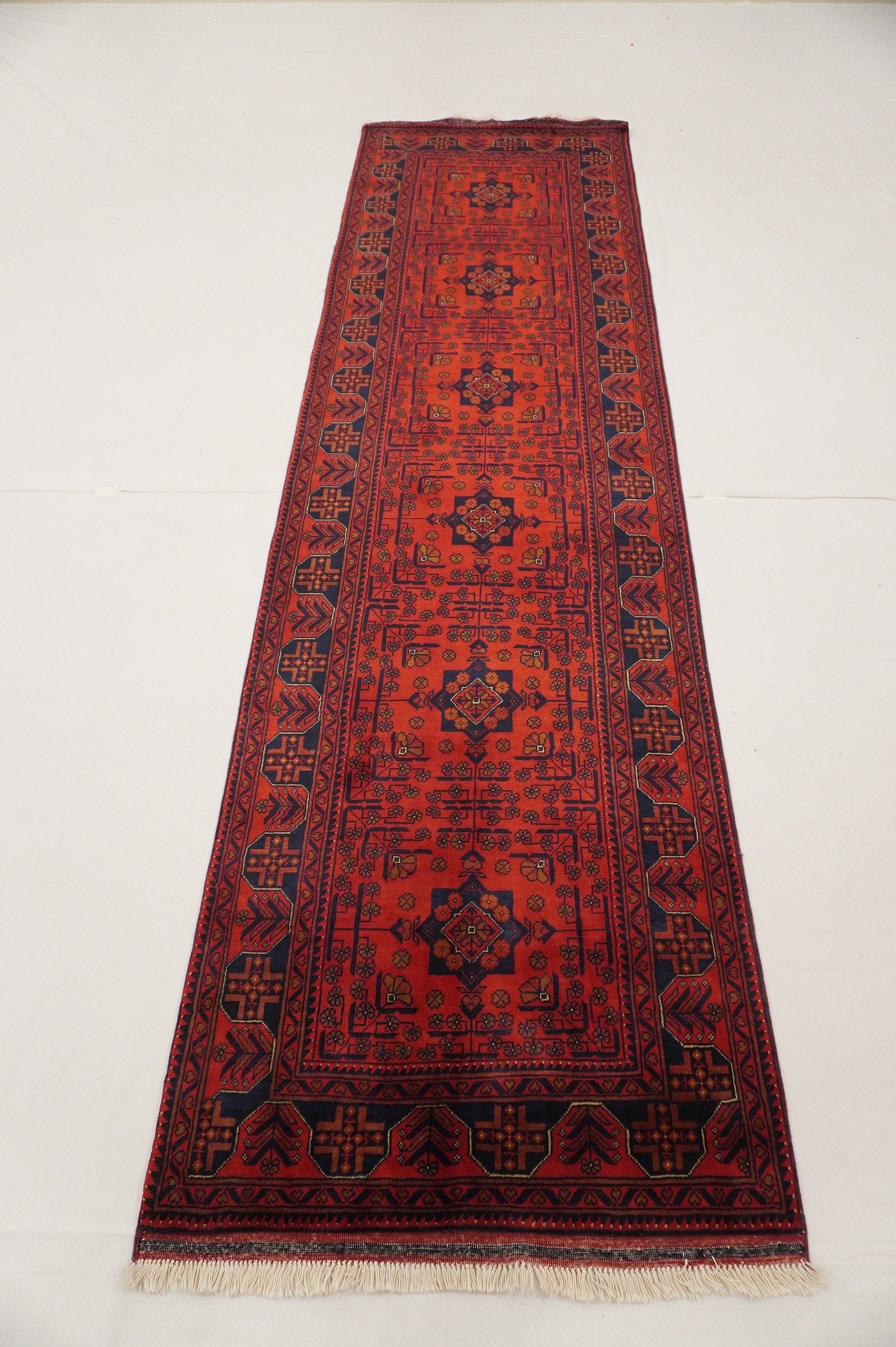 Red 10 Ft Belgic Vintage Afghan Tribal Oriental Wool runner - Yildiz Rugs
