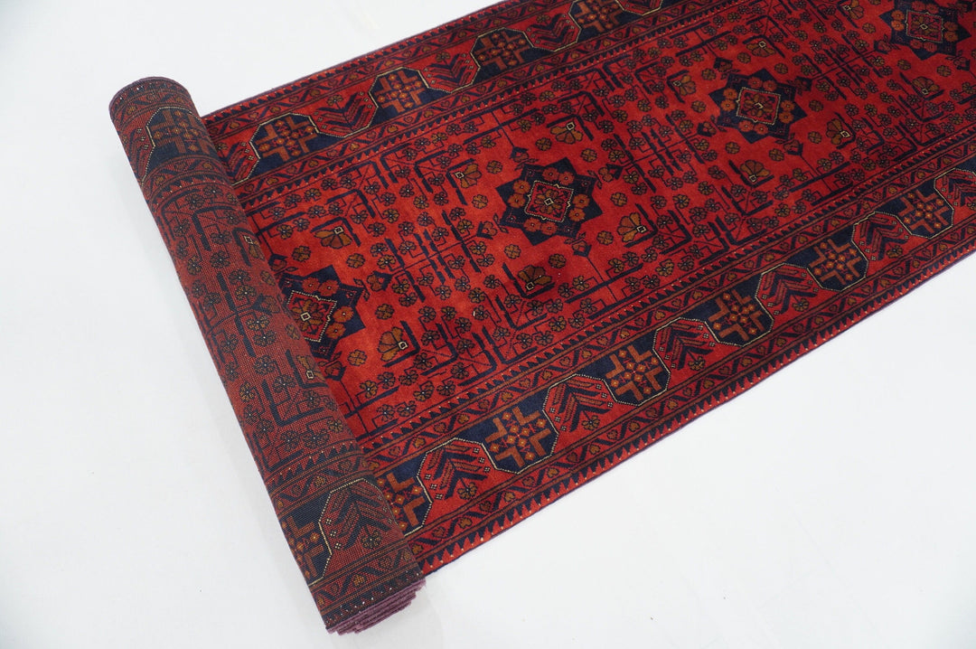 Red 10 Ft Belgic Vintage Afghan Tribal Oriental Wool runner - Yildiz Rugs