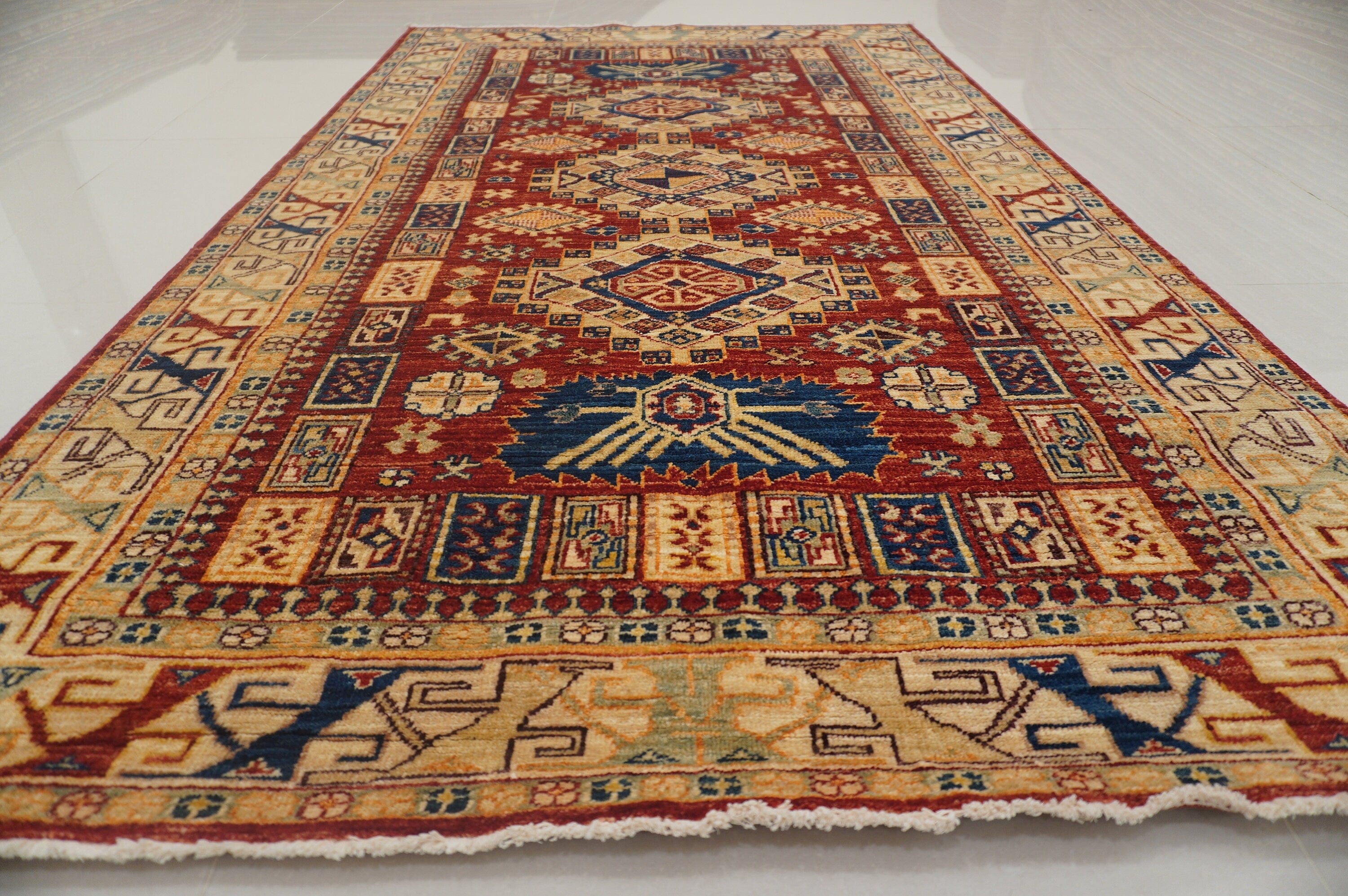 Red 4x7 Vintage Shirvan Afghan Hand knotted wool Area rug - Yildiz Rugs