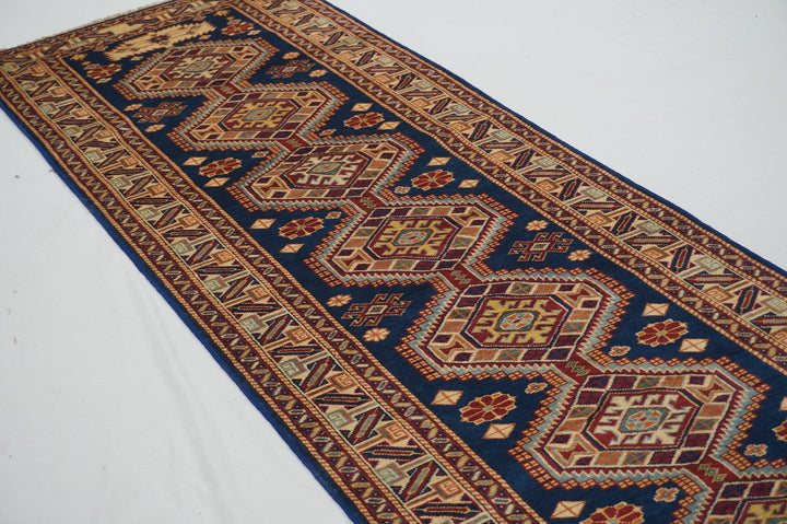 10 ft Vintage Shirvan runner Rug Blue Afghan Handmade wool carpet - Yildiz Rugs