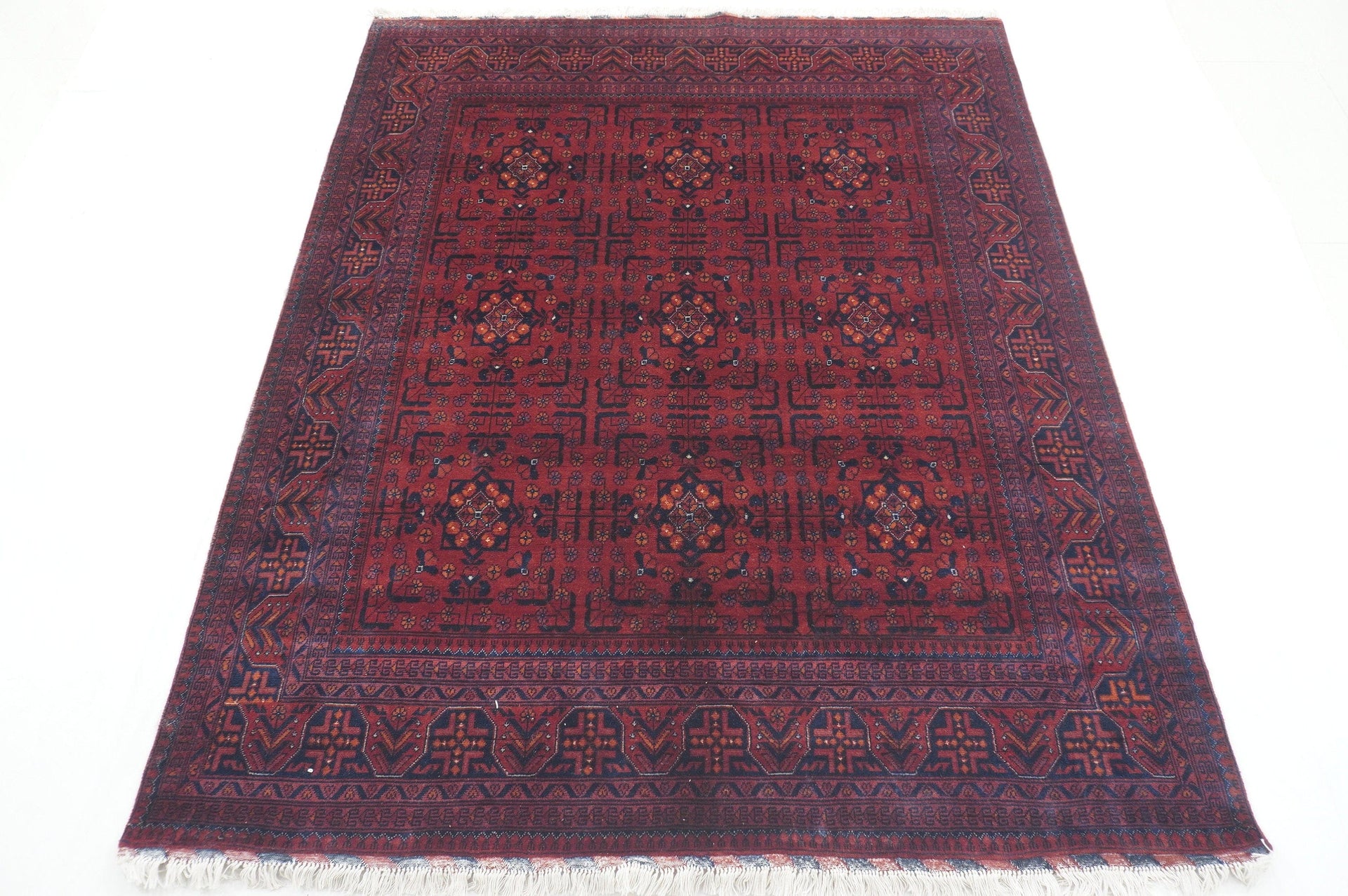 Red 5x7 Belgic Vintage Afghan High quality Hand Knotted Rug - Yildiz Rugs