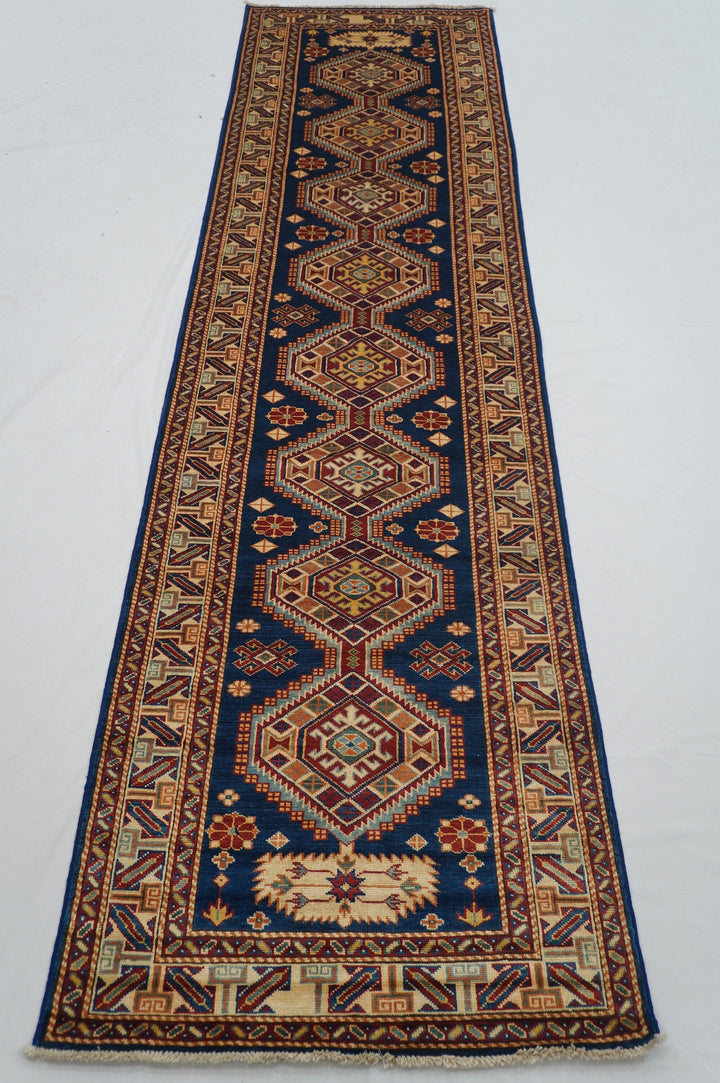 10 ft Vintage Shirvan runner Rug Blue Afghan Handmade wool carpet - Yildiz Rugs